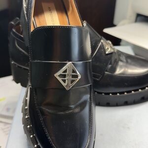 Antonio Melani Black Leather Loafers with Studded Sole and Silver Accent